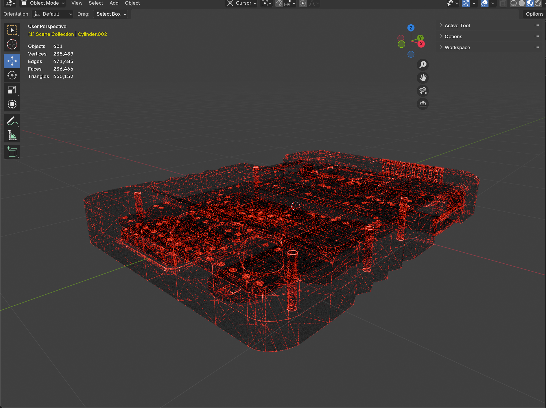 Image of wireframe light and color effect in the viewport.