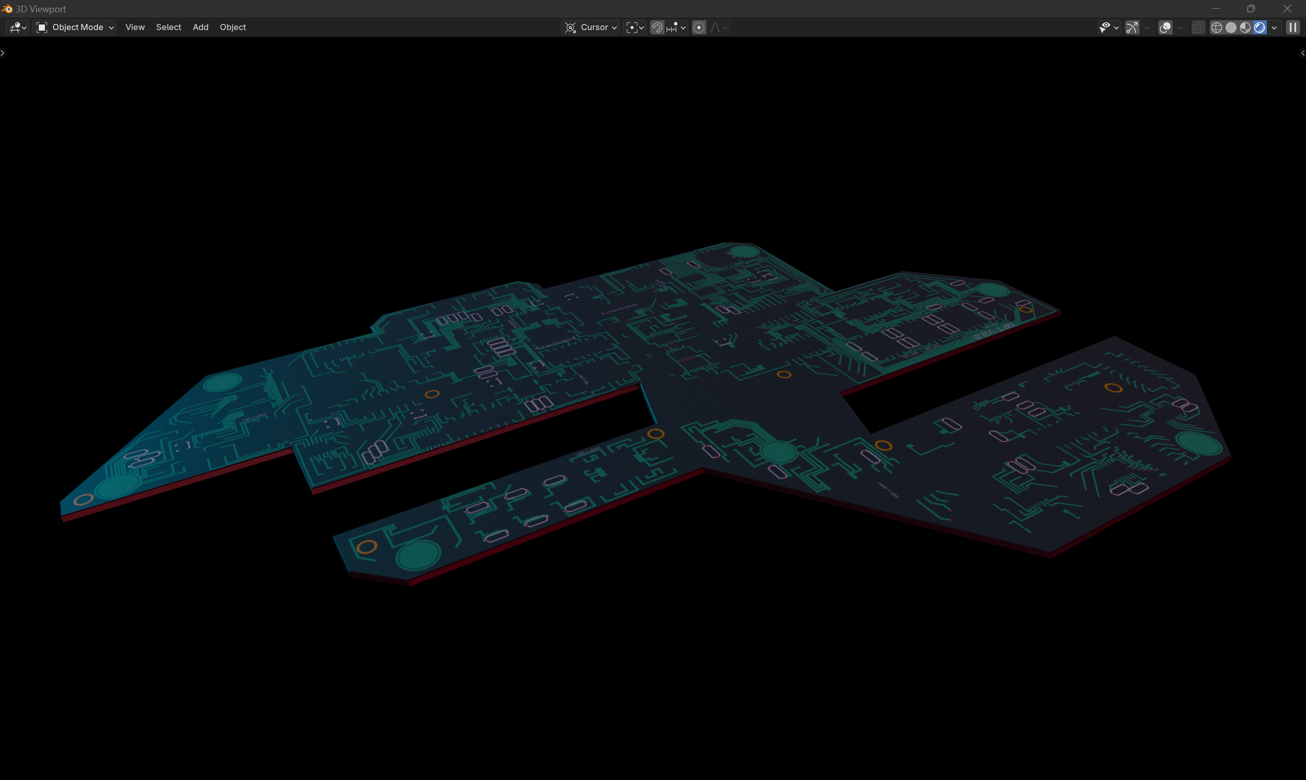Quick Render view on an open board, removing the circuitry to see the board design